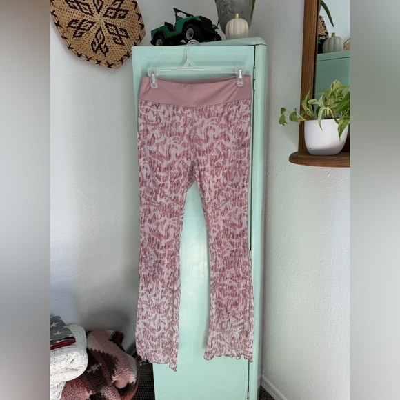 Free People Pants - Free People Pink Patterned High-Waist Flare Pants